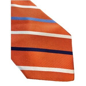 Brooks Brothers Makers 100% Silk USA Made Woven England Tie Orange Striped REPP‎
